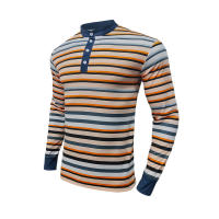 Camiseta de manga larga Henry holgada informal con cuello redondo y rayas coloridas para hombre, estilo americano, otoño e invierno, nueva - details 40