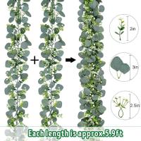 Guirnalda De Hojas De Eucalipto Artificiales Con Flores Blancas 1Pc Decoración Para Bodas Y Hogar Verdeo Realista Para Decoración De Paredes Y Habitaciones - details 4