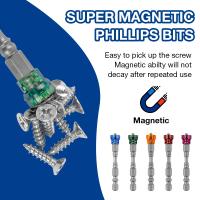 Juego De 5 Piezas De Bits De Destornillador Magnético PH2 Tamaño 1/4 Hexagonal Para Destornillador Eléctrico Y Drywall Acero De Aluminio Cromo Magnético No Slip - details 5