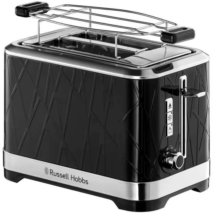 Russell Hobbs Tostador Structure Negro 28091-56 - corto, 2 ranuras, textura plástico, detalles de acero inoxidable, regulador nivel tueste,  función "levantar y ver", función descongelar/calentar/cancelar - 1