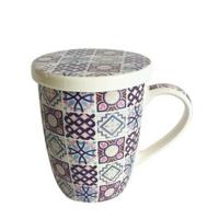 Gissed Tazas de Cerámica con Infusor y Tapa - Diseño Azulejo Vintage, Perfectas para Té e Infusiones - 10 cm Altura, 9 cm Diámetro, con Filtro de Acero Inoxidable - details 4