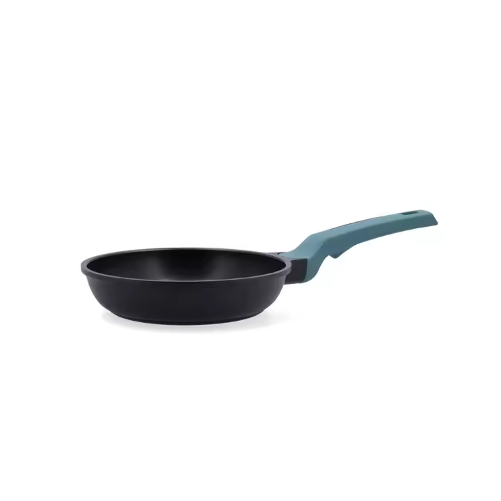Sartén negra de aluminio fundido Confort de Quid con mango azul - Diámetros 20 a 28 cm - Revestimiento antiadherente bicapa - Apta inducción y cualquier fuego - Libre de PFOA - 1