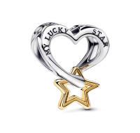 PANDORA Collar con forma de corazón de estrella de la guarda, corazón hueco y estrella para mujer, con cuentas DIY, regalo de cumpleaños, regalo del Día de la Madre 763513C00 - details 0