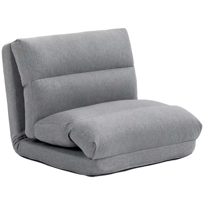 HOMCOM Silla de Pie Silla de Pie con Respaldo Regulable en 6 Niveles, Silla de Meditación Plegable con Aspecto de Lino, Sofá de Piso Acolchado para Salón, Dormitorio, Gris - 1