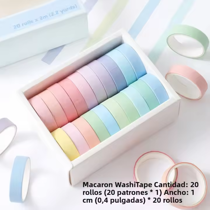 Set De 20 Rolls De Cinta Adhesiva Washi Para Manualidades Artesanías Empaquetado De Regalos Diario Scrapbooking Etiquetado Código Decoración - 1