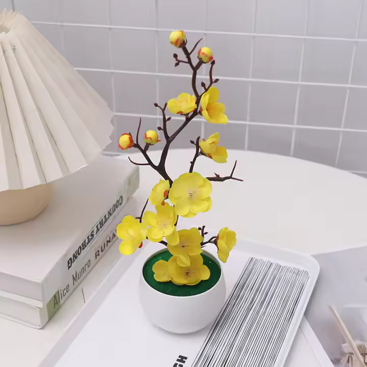 Maceta De Flor De Cerezo Artificial Plástico Decoración Para Oficina Hogar Escritorio Ornamento De Boda Fiesta Fondo Decorativo - 1