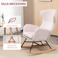 HOMCOM Silla Mecedora Tapizada en Terciopelo Sillón Balancín Relax con Asiento Acolchado Reposabrazos y Pies de Madera de Haya para Salón Dormitorio 65x87x102 cm Rosa - details 3