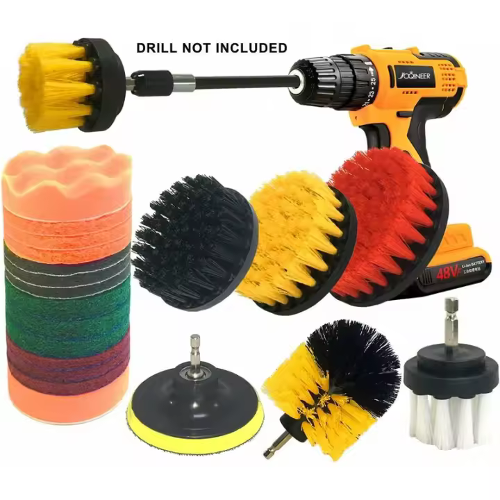 -- Juego de 22 accesorios para cepillos de taladro, kit de cepillo de taladro eléctrico, cepillo de fregado con extensión larga - 1
