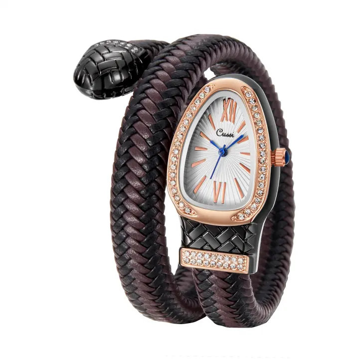Reloj De Cuarzo Para Mujeres Con Pulsera De Serpiente Y Cuero Diamante Adorno Zodiaco De Moda Personaje Resistencia Al Agua 3Bar - 1