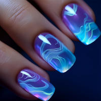 Kit De Uñas Postizas Con Diseño Geométrico Y Estampado De Océano Azul 24 Piezas Uñas Falsas Cortas De ABS Para Arte De Uñas - details 34
