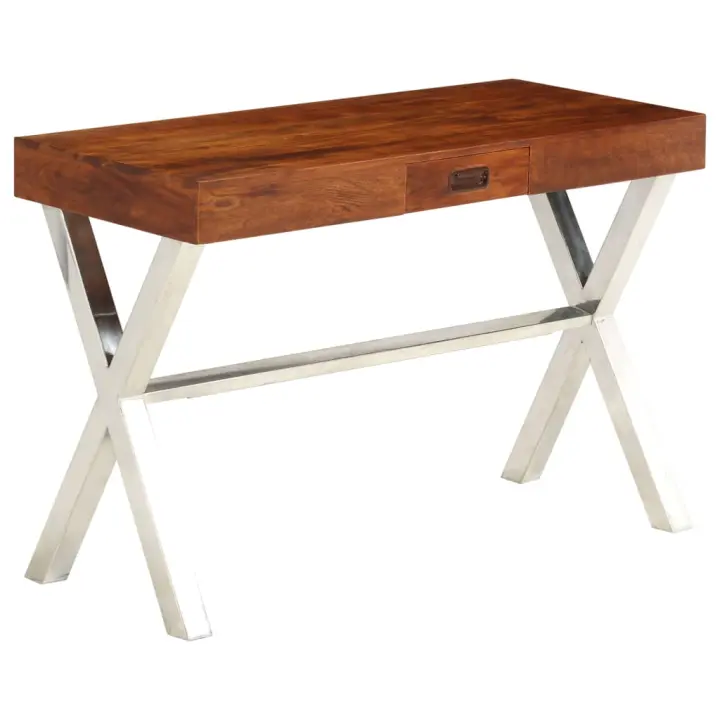 vidaXL Escritorio de madera maciza de acacia acabado miel 110x50x76 cm - 1