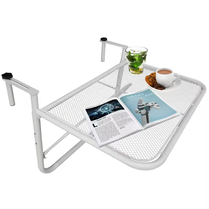 Outsunny Mesa Colgante de Balcón con Brazo Regulable y Altura Ajustable en 3 Posiciones Marco Metálico Carga Máx. 30 kg 60x56,5x45 cm - 1