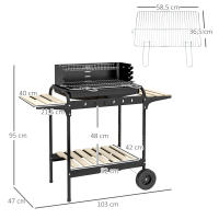 Outsunny Barbacoa de Carbón con Ruedas Barbacoa Portátil 103x47x95 cm con Parrilla Ajustable en Altura de 5 Niveles Estantes y 6 Ganchos para Pícnic Camping - details 2