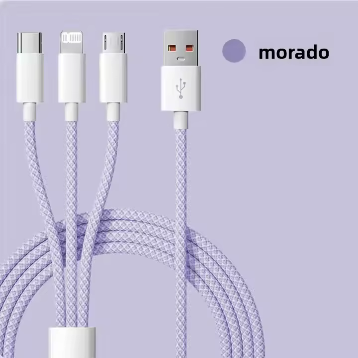 Cable De Carga Rápida 3 En 1 1.2M/2M/3M 6A 66W USB Tipo C Para Múltiples Teléfonos Móviles Compatible Con Xiaomi Huawei - 1