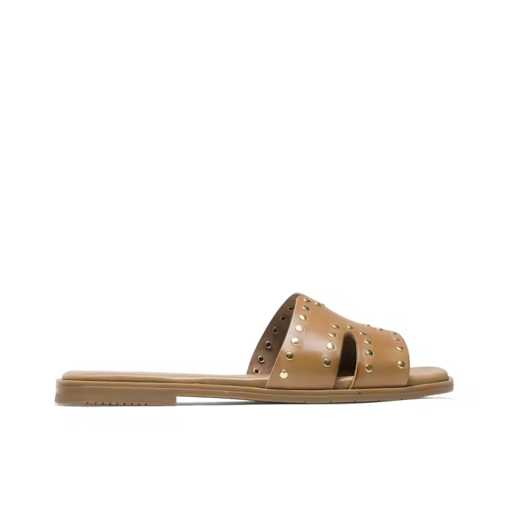 PORRONET SANDALIA PLANA DE PIEL CON TACHUELAS TAUPE VANESA  - SANDALIAS PLANAS VANESA CON PALA EN H DECORADA CON TACHUELAS EN COLOR TAUPE - ELABORADAS EN PIEL -  MÁXIMA COMODIDAD Y CALIDAD - HECHO EN - 1