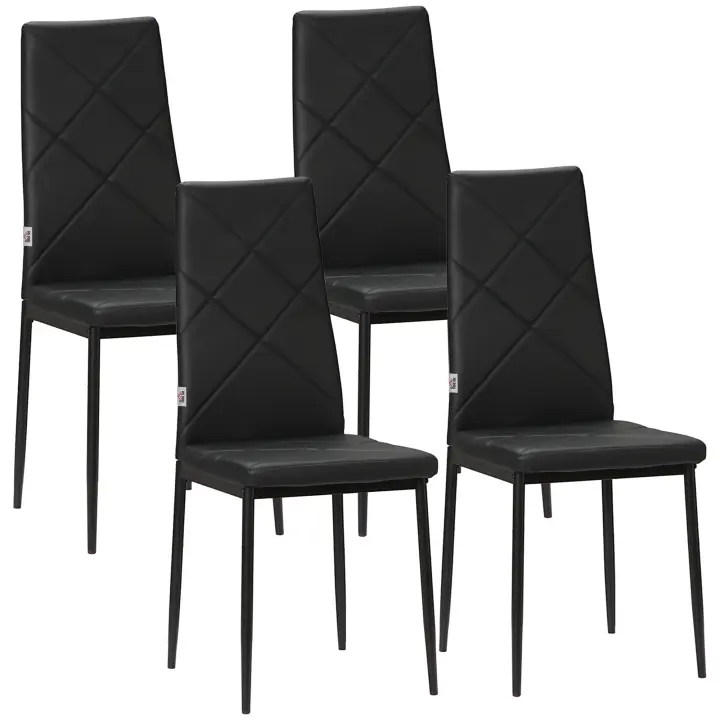 HOMCOM Set de 4 Sillas de Comedor Tapizadas de Piel Sintética Sillas de Cocina Nórdicos con Respaldo Alto y Patas de Acero para Salón Carga 120 kg 41x50x97 cm - 1
