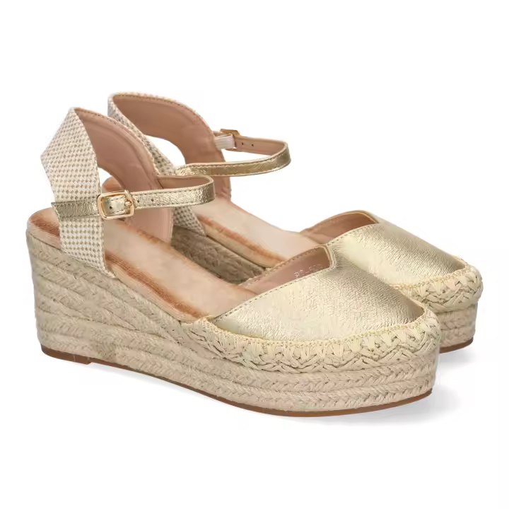 PuntoSalao Sandalias doradas de cuña media en yute para mujer 5Q92 - 1