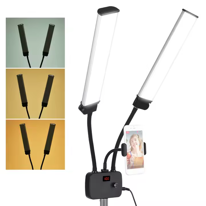 Luz De Video LED Flexible Con Dos Brazos Iluminación Doble Color Dimmer 3 Modos De Iluminación Soporte Para Teléfono Para Transmisiones En Vivo - 1