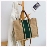 Bolso De Mano De Lona Simple Con Rayas Para Mujer Gran Capacidad Casual Bolso De Hombro Y Cruzado Con Asa Superior - details 14