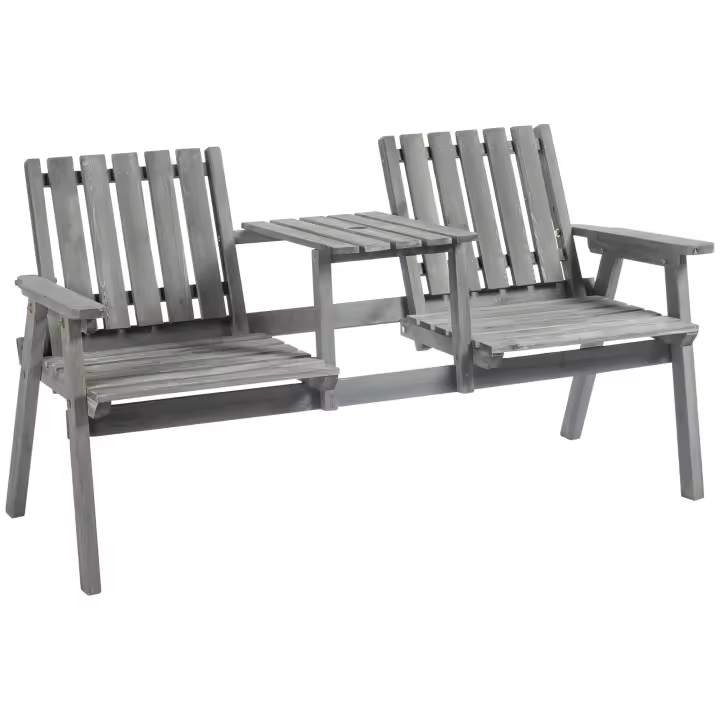 Conjunto de Banco de Jardín con Mesa y Sillas Mobiliario de Jardín con ladrillos para sombrillas 2 sillas de Madera maciza Gris 152x70x83 cm, para Terraza y Jardín - 1