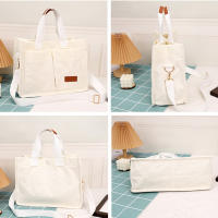 Bolso de mano informal de pana para mujer, bolso de hombro con decoración de parche de letras, bolso cruzado con múltiples bolsillos, a la moda - details 3