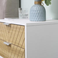 HOMCOM Mesilla de Noche con 2 Cajones Mesita de Noche con Patas de Acero Gabinete de Noche para Salón Dormitorio Cama 45x39x48 cm Blanco y Roble - details 4