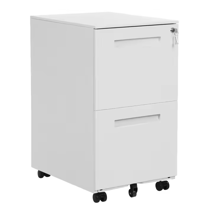 Archivador móvil de oficina con cierre, 2 cajones para documentos y carpetas suspendidas, premontado, 39x50x69,5 cm, en blanco - 1