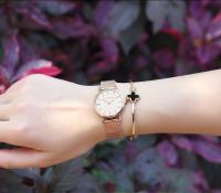 Reloj De Mujer Hannah Martin Con Movimiento Japonés Original Acero Inoxidable Malla Clásico Minimalista Rosado Oro - details 18