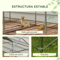 PawHut Jaula para Animales Pequeños Parque para Mascotas de Acero con 1 Puerta Superior y 1 Tela Superior de Anti-UV para Exterior Jardín 198x100x120 cm Plata - details 5