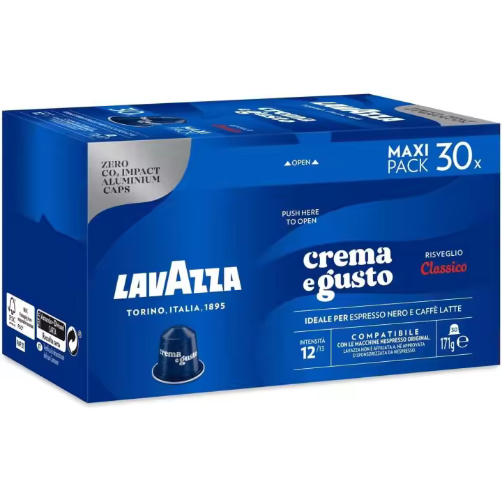 Lavazza Crema e Gusto Clásico 60 Cápsulas Compatibles con las Máquinas de Nespresso* Café Original, con Notas de Chocolate, Madera y Especias, Arábica y Robusta, Intensidad 12/13, Tueste Medio, 2 Paquetes de 30 Capsulas - 1