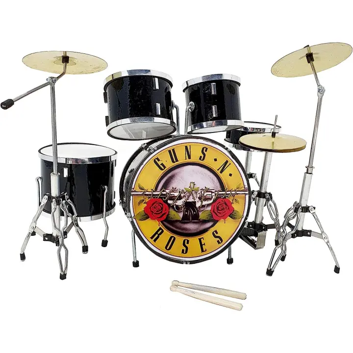 ROCKSTAR MUSIC Batería Acústica ADORNO Miniatura Guns&Roses Escala 1:5 - Negro Brillo - 1