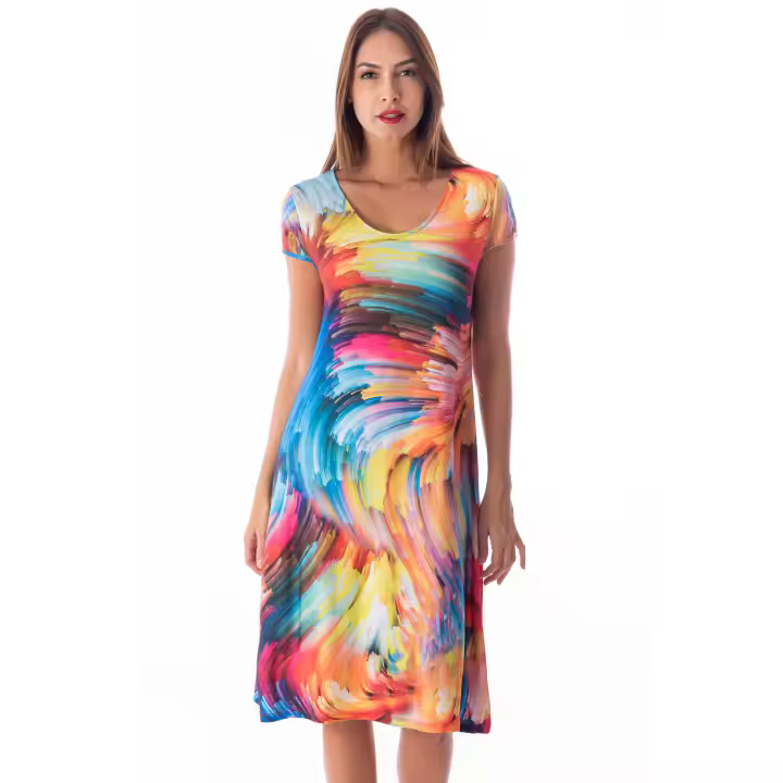 Vestido Mujer Estampado Verano Manga Corta – Masquenada – Tejido Alta Calidad - 1