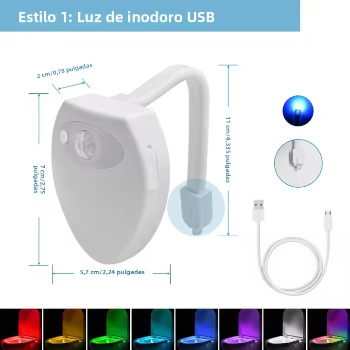 Luz Nocturna Para Inodoro Con Sensor De Movimiento LED 8 Colores Cambiantes Ilumina El Inodoro Y El Grifo Del Baño Luz De Noche Para El Baño - 1
