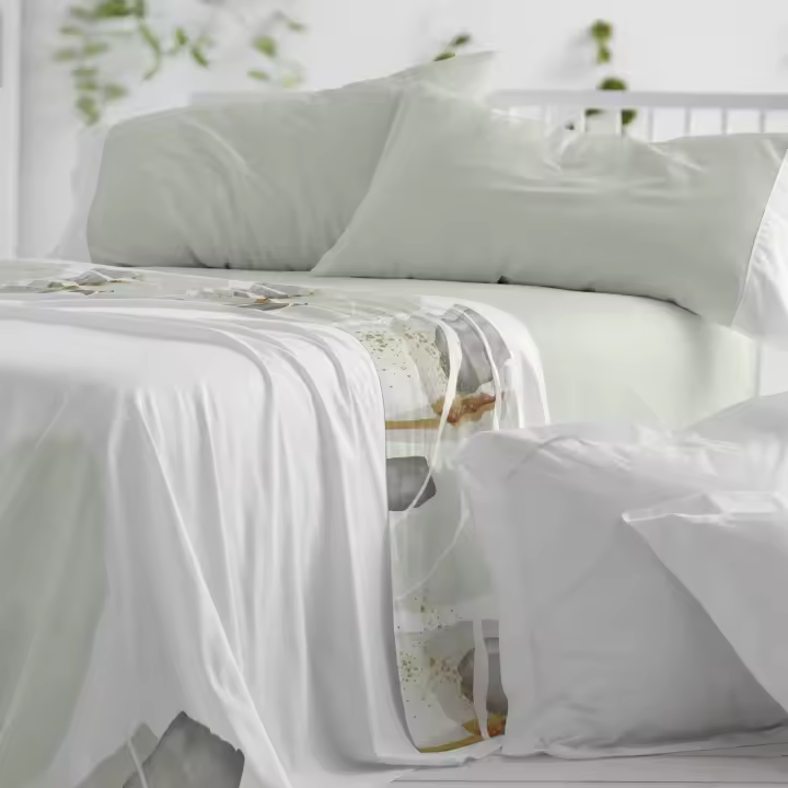 Juego de Sábanas  Cama 180 cm Modelo 138  50% Algodón de Burrito Blanco – Suavidad, Estilo y Confort para tu Dormitorio. - 1