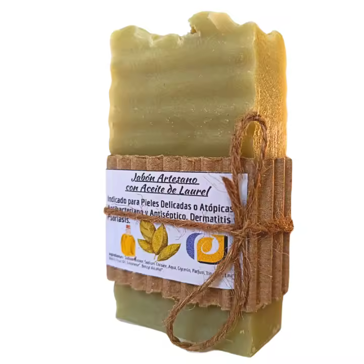 Jabón Artesanal con Aceite de Laurel. Dermatitis, Psoriasis. Piel Sensible. Pumarshop Cinnia Natura. Artesano. Hecho a mano - 1