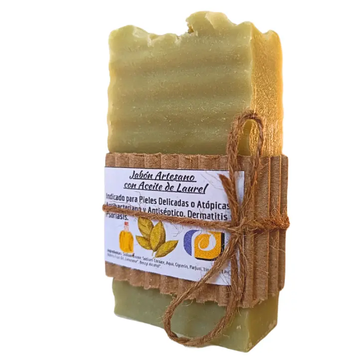 Jabón Artesanal con Aceite de Laurel. Dermatitis, Psoriasis. Piel Sensible. Pumarshop Cinnia Natura. Artesano. Hecho a mano - 1