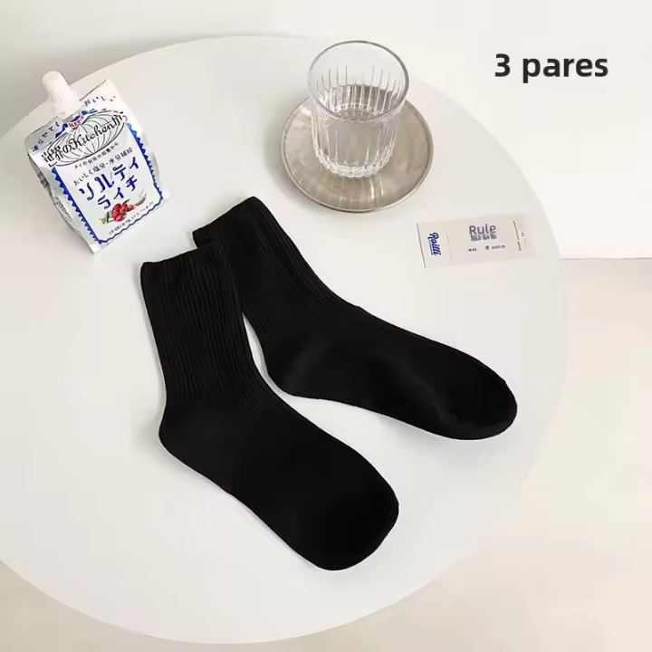 3 Pares De Calcetines De Algodón Para Mujer Estilo Coreano Casual Transpirables Calcetines De Color Caqui Para Niñas - 1