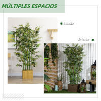 HOMCOM Bambú Artificial en Maceta de Madera de Pino 180 cm Planta Artificial con 1640 Hojas Realistas Decoración para Interior y Exterior Hogar 35x10x180 cm Verde - details 1