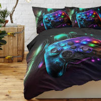 Juego De Cama Nenon Con Joystick 3 Piezas Estilo Retro Para Gamer Funda De Edredón Y Almohadas Geométricas Hexagonales Modernas Y Confortables Para Todas Las Estaciones - details 4