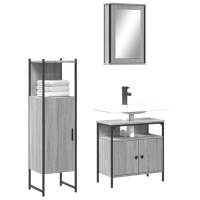 vidaXL Juego de muebles de baño 3 pzas madera contrachapada en color Negro/Roble ahumado/Roble Sonoma y más | almacenamiento funcional diseño moderno para baño dormitorio sala - details 3