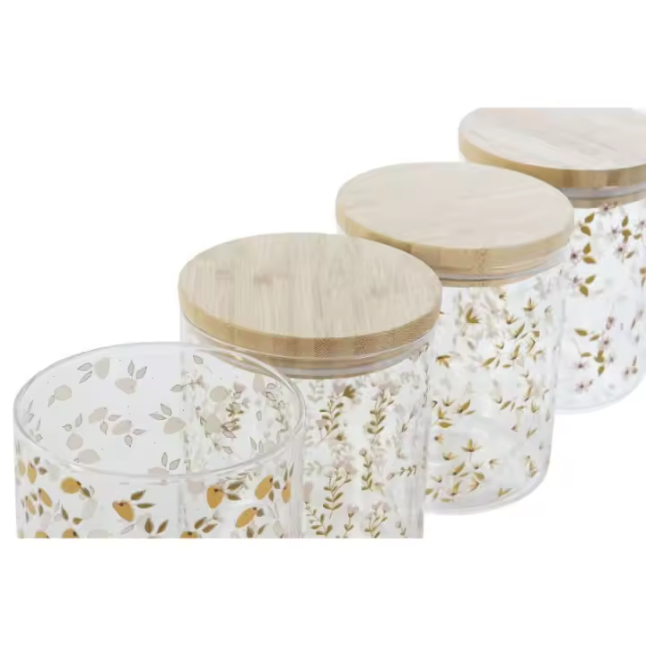 DKD Home Decor - Bote DKD Home Decor Bambú Vidrio de Borosilicato Shabby Chic 700 ml 10 x 10 x 12,5 cm (4 Unidades) - 1
