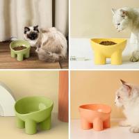 Tazón De Gato De Plástico Con Protección De Cuello Y Boca Oblicua En Colores Macarón Estilo Pierna De Elefante Antideslizante Alta Cadera Para Mascotas - details 2