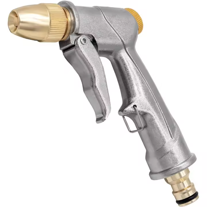 Pulverizador de metal a presión con pistola de agua para lavado de coches, riego de jardín/césped (corto) - 1