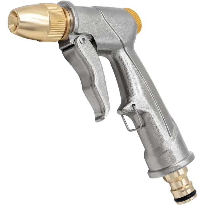 Pulverizador de metal a presión con pistola de agua para lavado de coches, riego de jardín/césped (corto) - 1