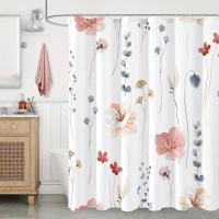 Juego de cortina de ducha Floral de acuarela moderna con ganchos, impermeable, diseño minimalista para baño, 1 unidad - details 9