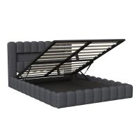 Cama canapé 140x200/160x200 cm con LED en cabecero, cama tapizada en lino gris con almacenamiento y somier de láminas, cama doble moderna sin colchón - details 2