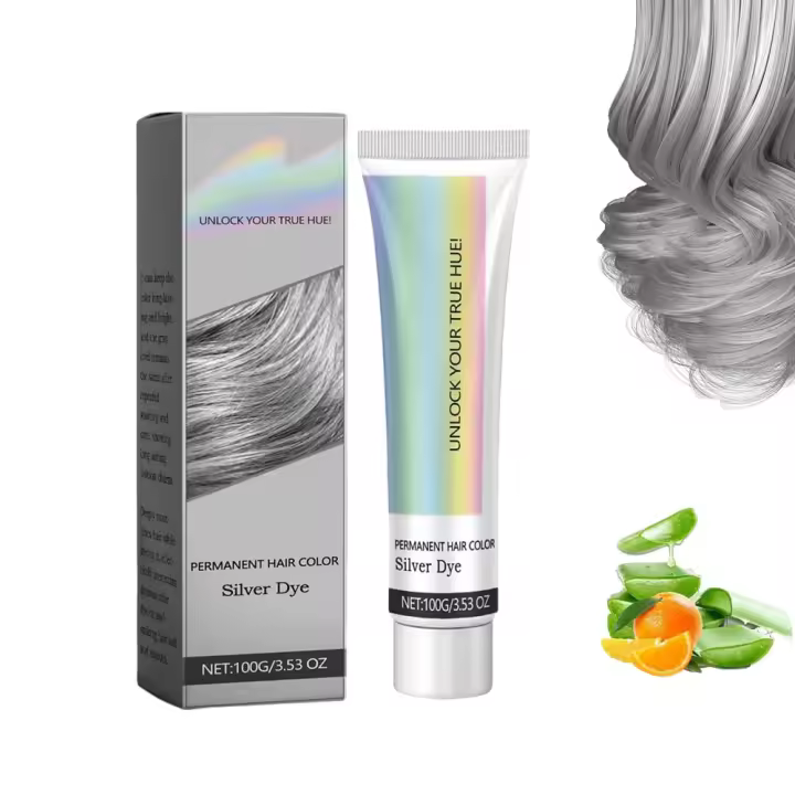 Tinte capilar plateado Caremey 2 en 1 con extracto de esencia natural, crema colorante natural gris plata, tinte permanente de moda, para todo tipo de cabello (2 unidades, plateado) - 1
