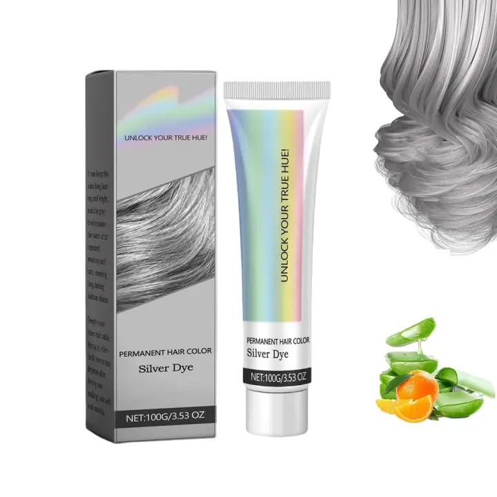 Tinte capilar plateado Caremey 2 en 1 con extracto de esencia natural, crema colorante natural gris plata, tinte permanente de moda, para todo tipo de cabello (2 unidades, plateado) - 1