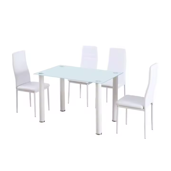 Mesa de Cristal Templado + 4 Sillas Polipiel. Comedor o Cocina     Saldos y Stocks - 1