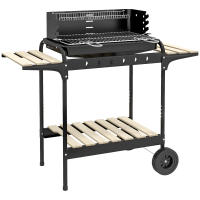 Outsunny Barbacoa de Carbón con Ruedas Barbacoa Portátil 103x47x95 cm con Parrilla Ajustable en Altura de 5 Niveles Estantes y 6 Ganchos para Pícnic Camping - details 0